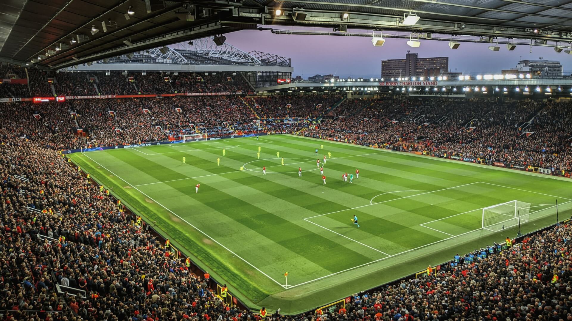 Football match being played at Old Trafford